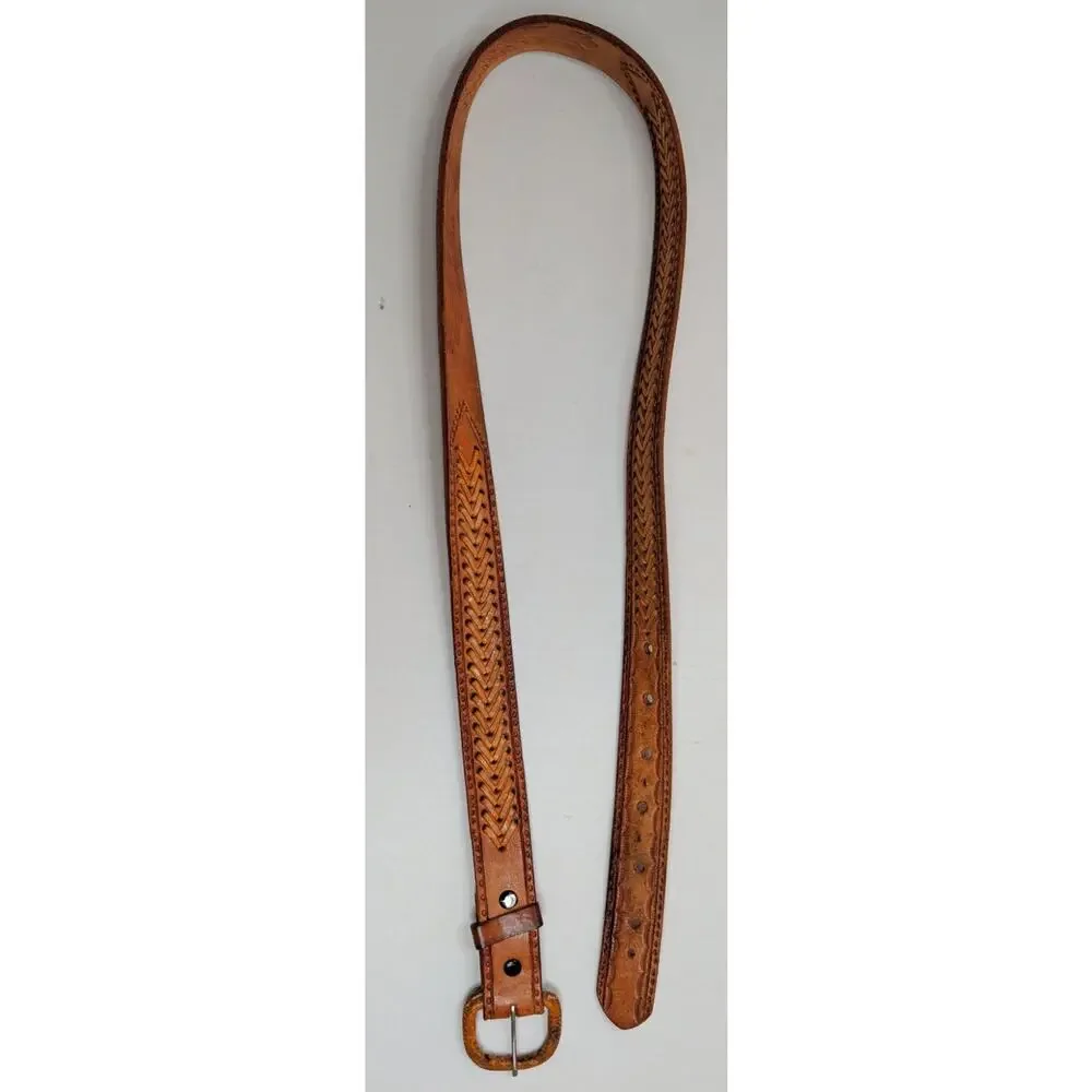 Eagle Embossed Braided Genuine Full Leather Hand Tooled Western 42Belt 47